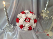 White & Red Rose With Crystal Snowflake Brooch