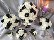 Black & Ivory Rose With Pearls & Brooch Crystal