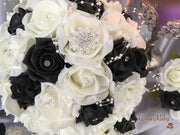Black & Ivory Rose With Pearls & Brooch Crystal