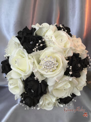 Black & Ivory Rose With Pearls & Brooch Crystal