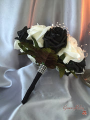 Black & Ivory Rose With Pearls & Brooch Crystal