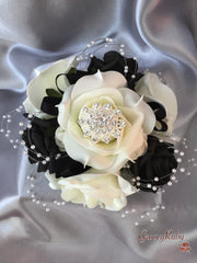 Black & Ivory Rose With Pearls & Brooch Crystal