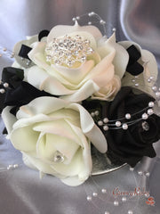 Black & Ivory Rose With Pearls & Brooch Crystal