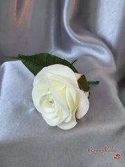 Black & Ivory Rose With Pearls & Brooch Crystal