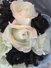Black & Ivory Rose With Pearls & Brooch Crystal