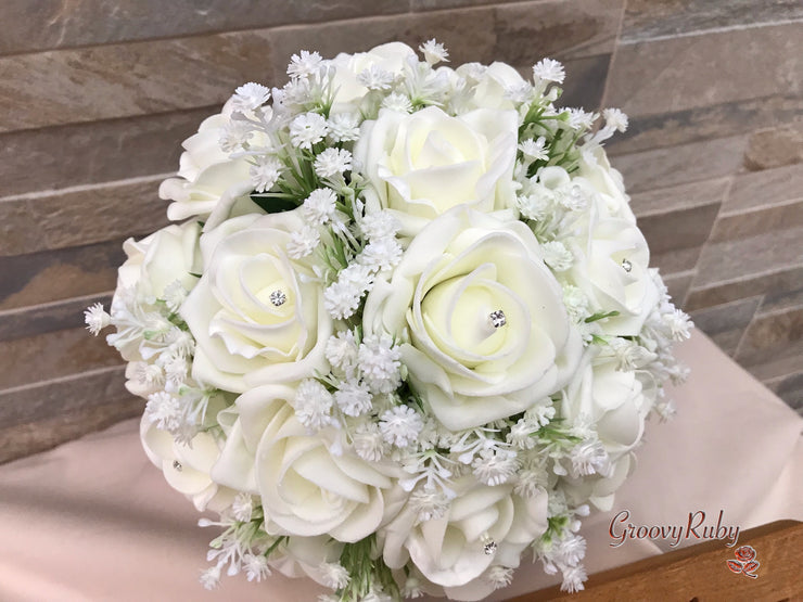 Ivory Roses With Gypsophila & Diamanté