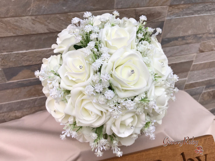 Ivory Roses With Gypsophila & Diamanté