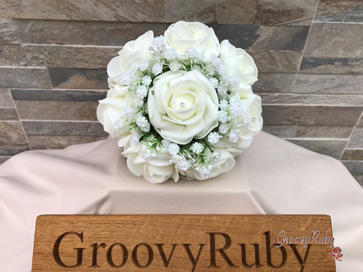 Ivory Roses With Gypsophila & Diamanté