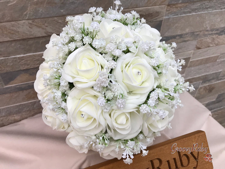 Ivory Roses With Gypsophila & Diamanté