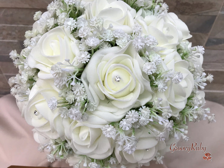 Ivory Roses With Gypsophila & Diamanté