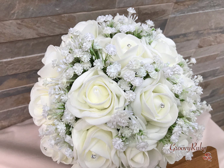 Ivory Roses With Gypsophila & Diamanté