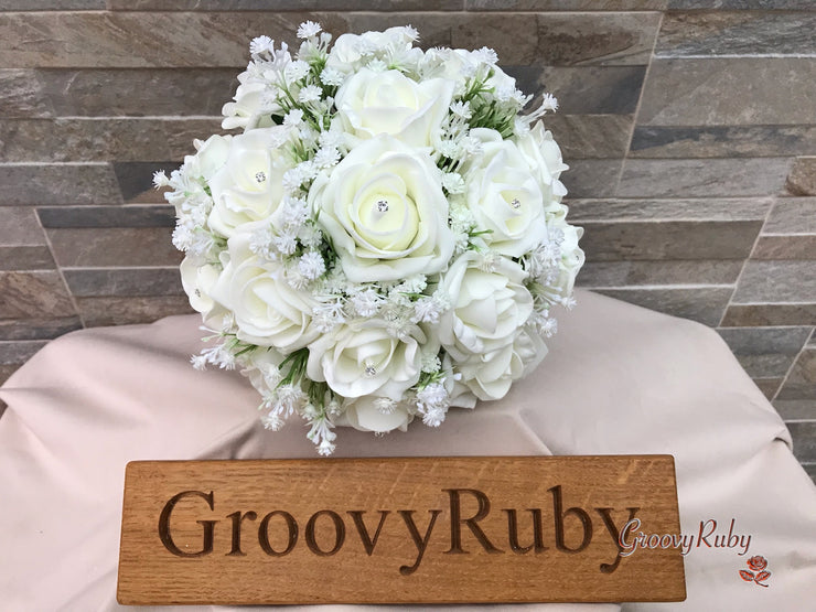 Ivory Roses With Gypsophila & Diamanté