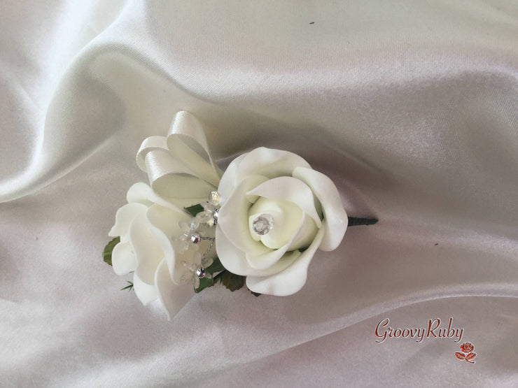 Ladies Pin On Corsage With Crystal Spray & Ribbon - Colour Combination Of Your Choice