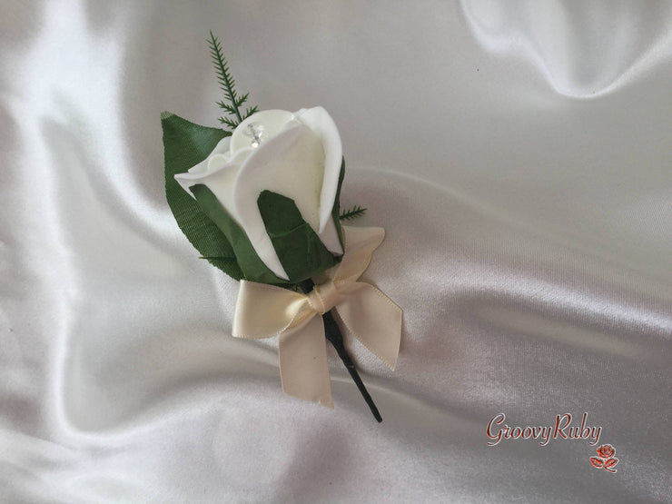 Single Crystal Bow Buttonhole - Bow Colour of your Choice