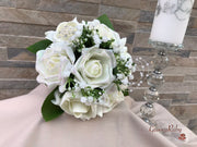 Ivory Glitter Roses With Pearls & Gypsophila