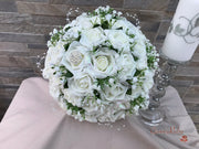 Ivory Glitter Roses With Pearls & Gypsophila