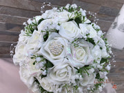 Ivory Glitter Roses With Pearls & Gypsophila
