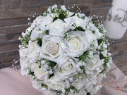 Ivory Glitter Roses With Pearls & Gypsophila