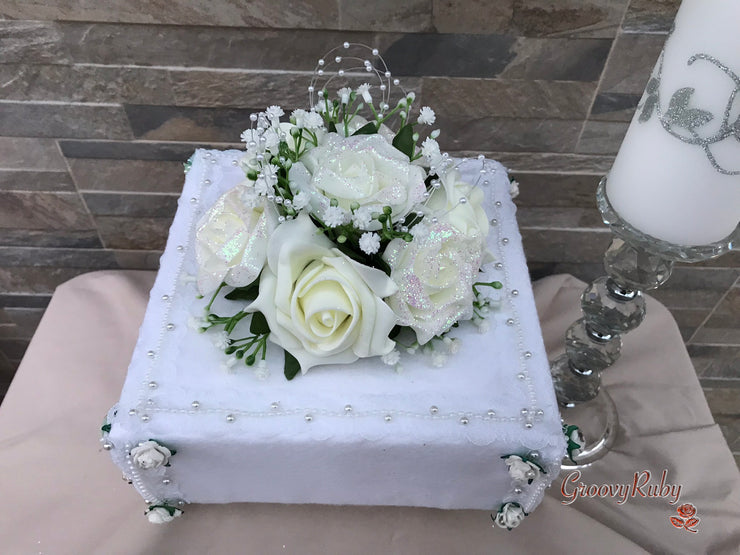 Ivory Glitter Roses With Pearls & Gypsophila