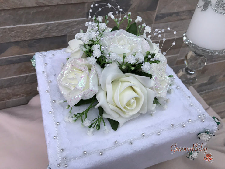 Ivory Glitter Roses With Pearls & Gypsophila