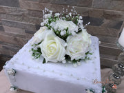 Ivory Glitter Roses With Pearls & Gypsophila