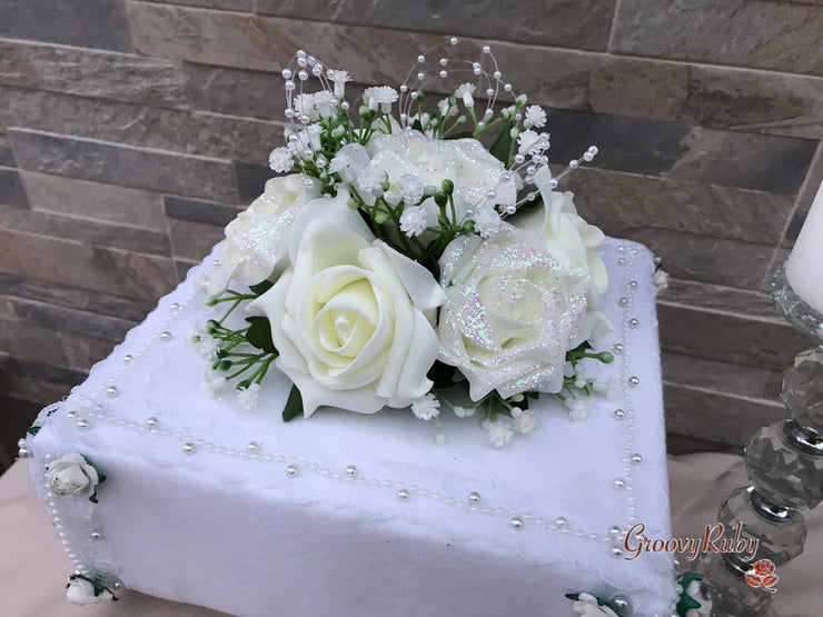 Ivory Glitter Roses With Pearls & Gypsophila