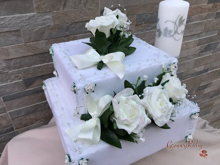 Ivory Glitter Roses With Pearls & Gypsophila