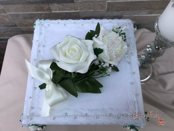 Ivory Glitter Roses With Pearls & Gypsophila