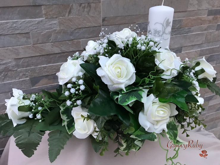 Ivory Glitter Roses With Pearls & Gypsophila