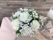 Ivory Glitter Roses With Pearls & Gypsophila