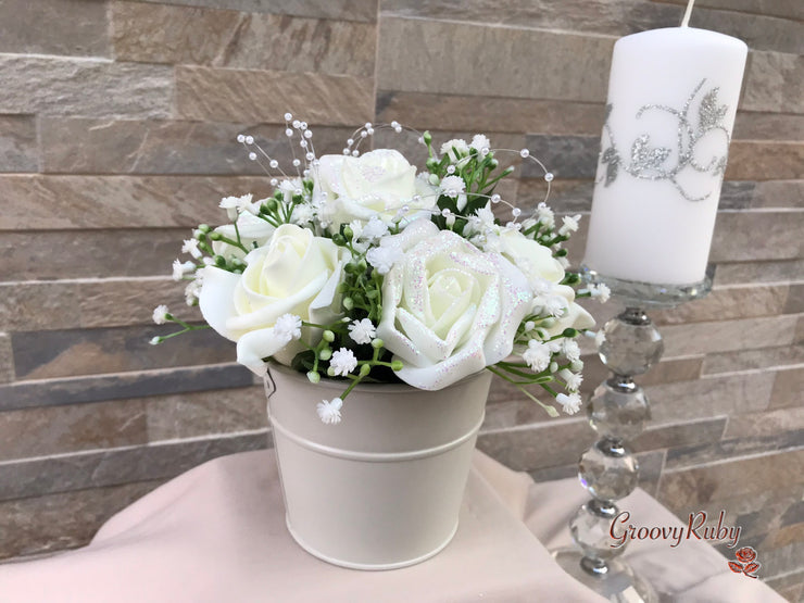 Ivory Glitter Roses With Pearls & Gypsophila