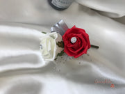 Red & Ivory Rose With Silver & Crystal Butterfly