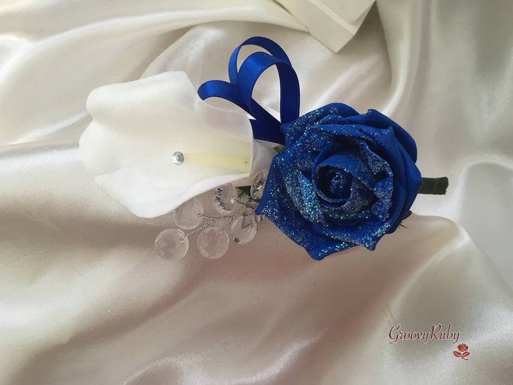 Royal Blue Glitter Roses & Large White Calla Lily