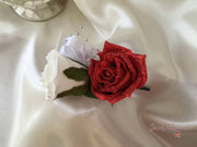 Red Glitter Rose With Silver Babies Breath