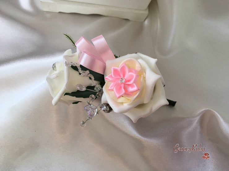 Rose Bouquets With Baby Pink Satin Diamante Flowers