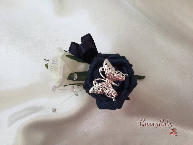Navy & Ivory Butterfly Crystal