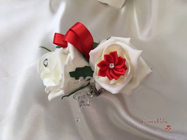 Rose Bouquets With Red Satin Diamante Flowers