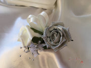 Silver Glitter & Dusky Pink Rose With Silver Babies Breath