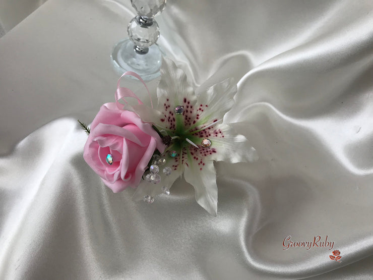 Small Tiger Lilies & Baby Pink Roses With Foliage