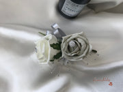 Grey & Ivory Rose With Silver & Crystal Butterfly