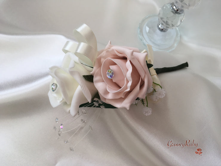 Mocha Pink Roses & Ivory Carnations With Calla Lily & Gypsophila