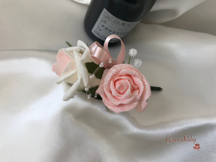 Glitter Blush Pink Roses With Gypsophila & Pearl Sprays