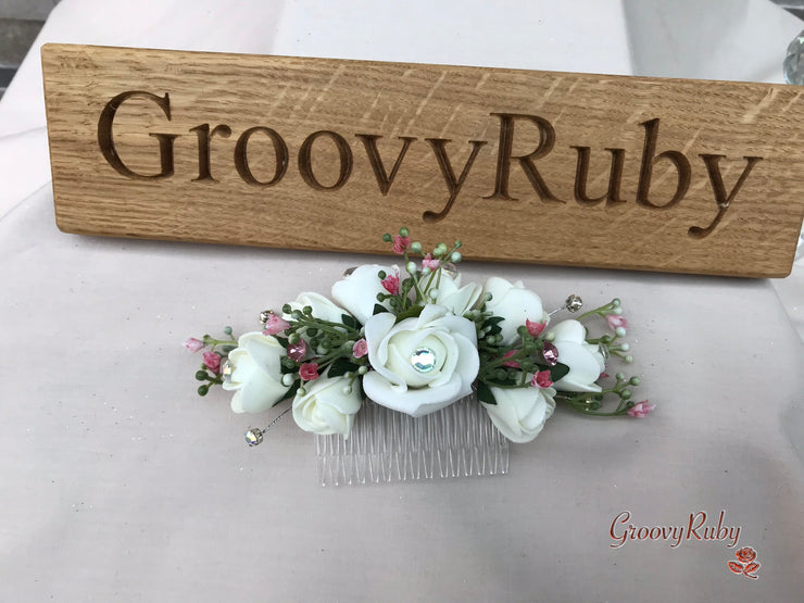 Large Ivory Foam Roses With Shades of Pink Gypsophila