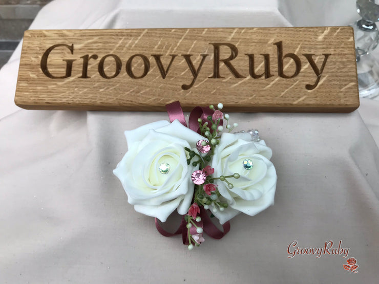 Large Ivory Foam Roses With Shades of Pink Gypsophila