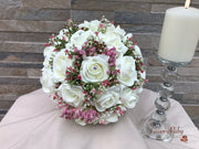 Large Ivory Foam Roses With Shades of Pink Gypsophila