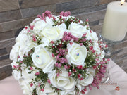 Large Ivory Foam Roses With Shades of Pink Gypsophila