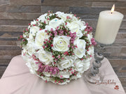 Large Ivory Foam Roses With Shades of Pink Gypsophila