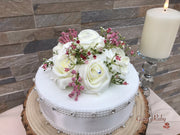 Large Ivory Foam Roses With Shades of Pink Gypsophila