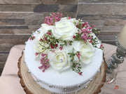 Large Ivory Foam Roses With Shades of Pink Gypsophila