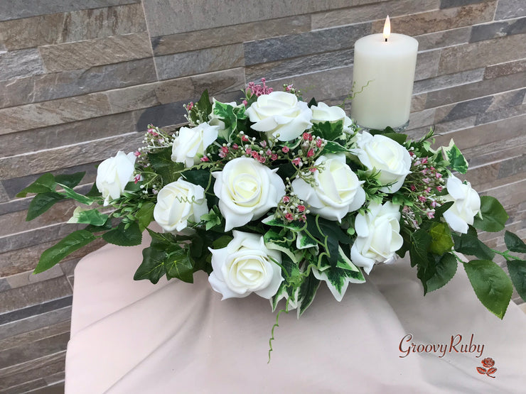 Large Ivory Foam Roses With Shades of Pink Gypsophila